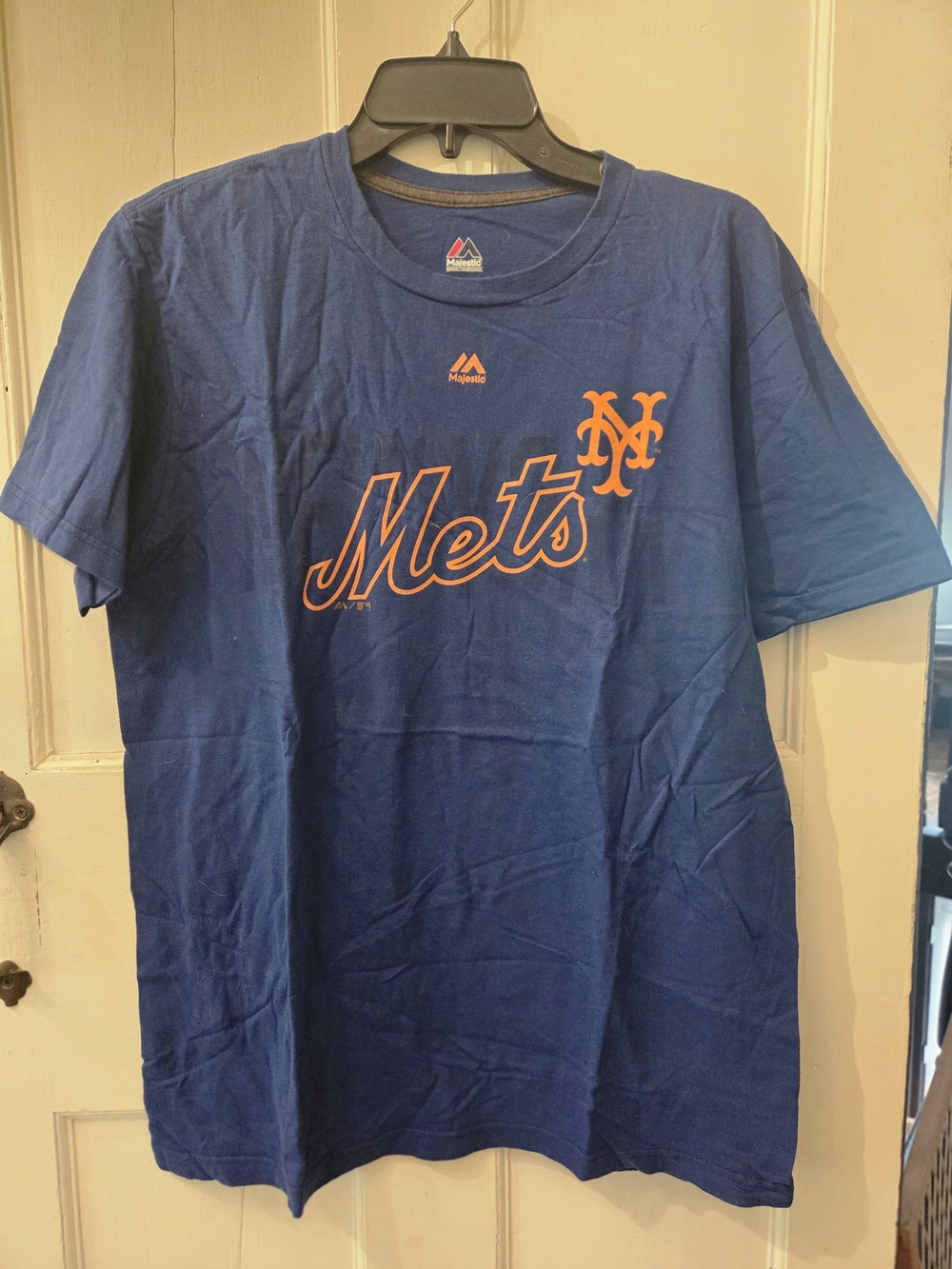 Majestic Navy Blue Mets Script Tee with Orange Logo